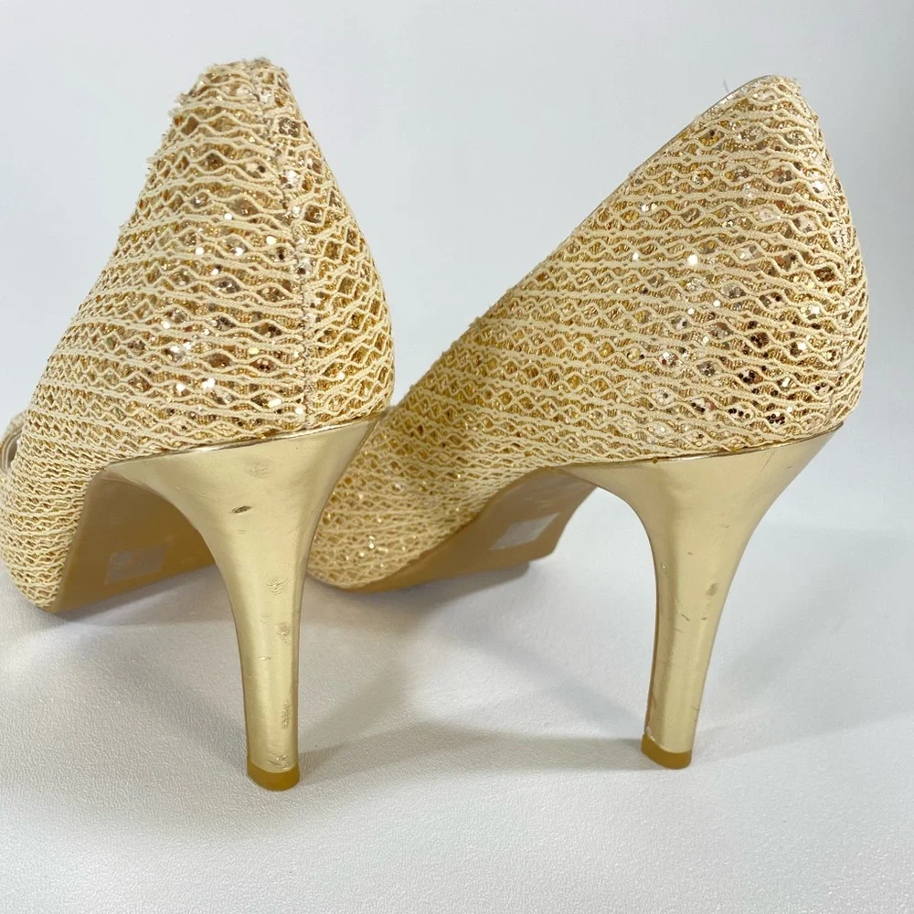 Gold Shimmer Peep Toe Heels 10 Audrey Brooke 4